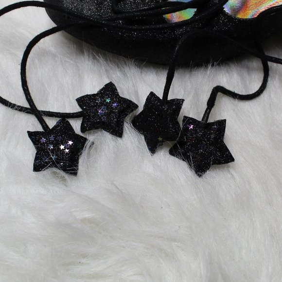 Lulu Hun Black Lace Up Sparkle Iridescent Star Block Heel Size 5 - Picture 15 of 15